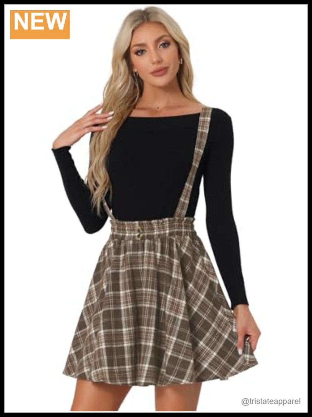 Pleated Plaid Mini Overall Skater Skirt High Waist Detachable Suspenders